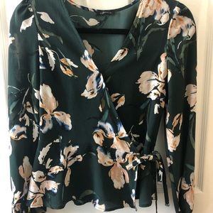 Green floral wrap blouse from Dynamite